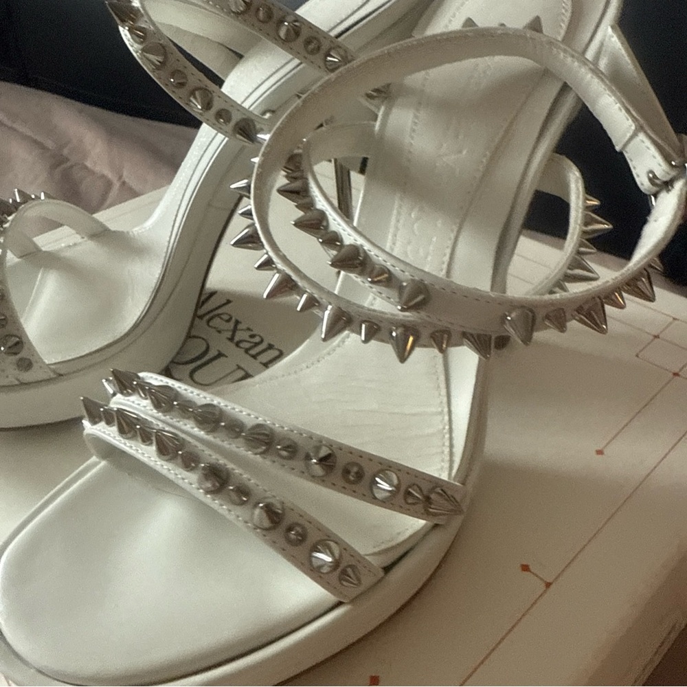 Alexander McQueen White Heels with Silver Spikes